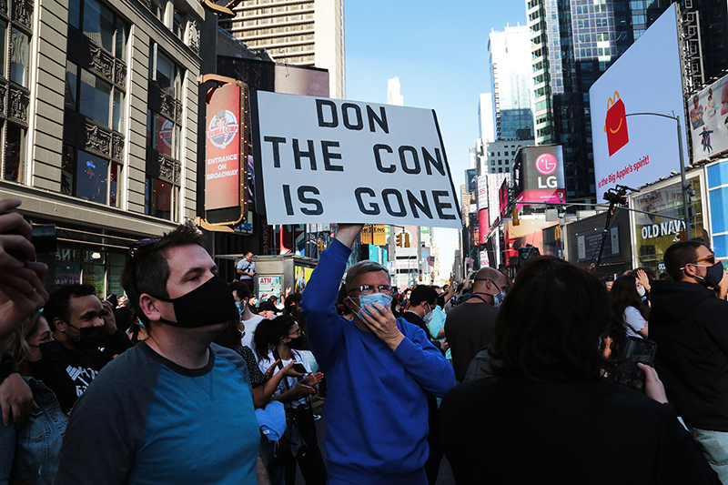 2020 Election Celebrations : New York City : Times Square : Richard Moore : Photographer : Photojournalist